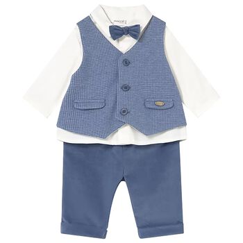 Baby Boys White & Blue Waistcoat Suit