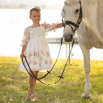 Girls White Floral Chiffon Dress