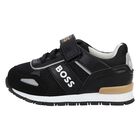 Younger Boys Black & Beige Logo Trainers, 1, hi-res