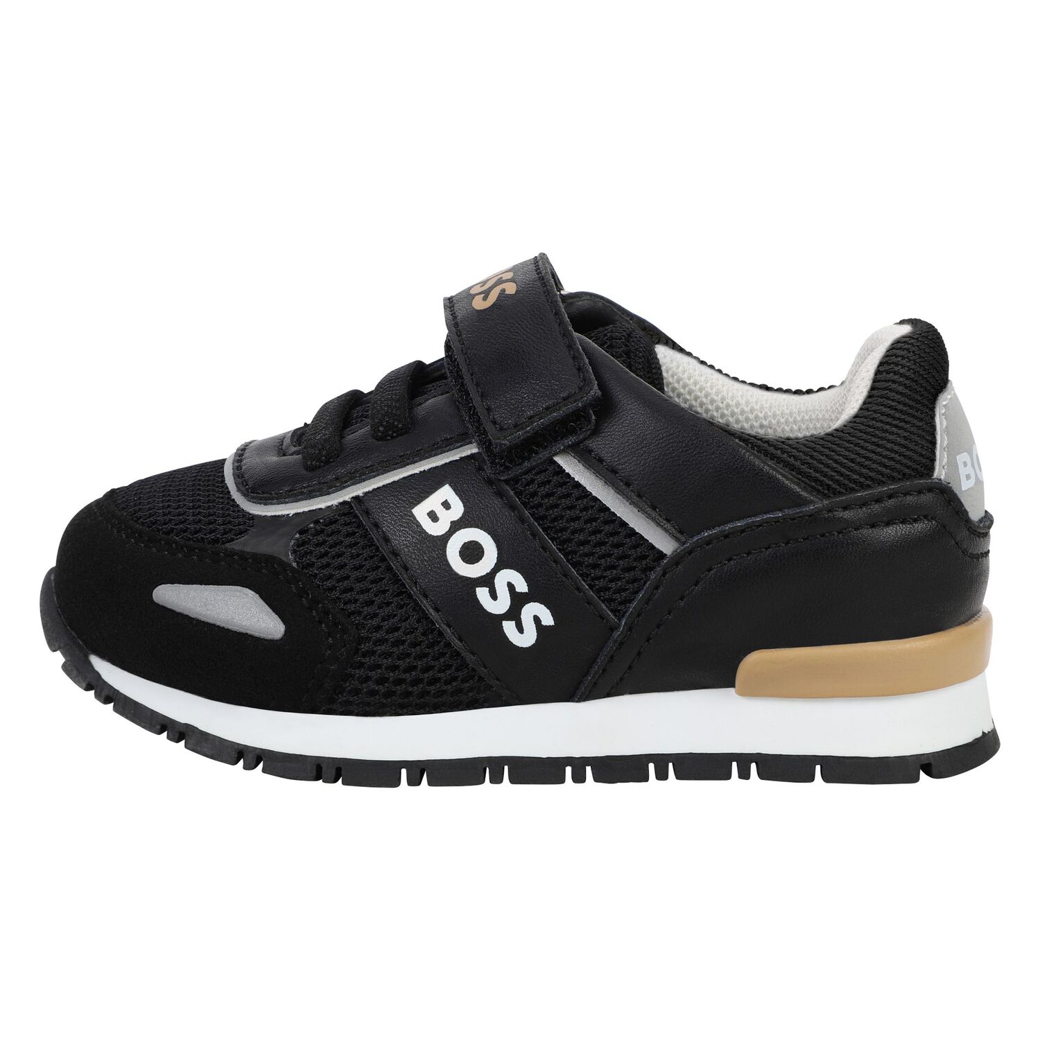 Younger Boys Black & Beige Logo Trainers, 1, hi-res