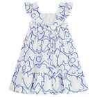 Girls White & Blue Flower Dress, 1, hi-res