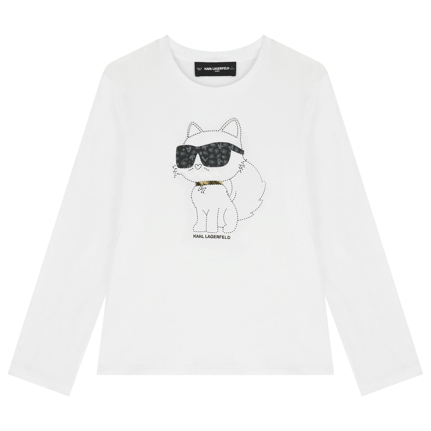 Girls White Choupette Long Sleeve Top , 2, hi-res