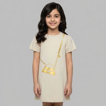 Girls Beige Bag Logo Dress