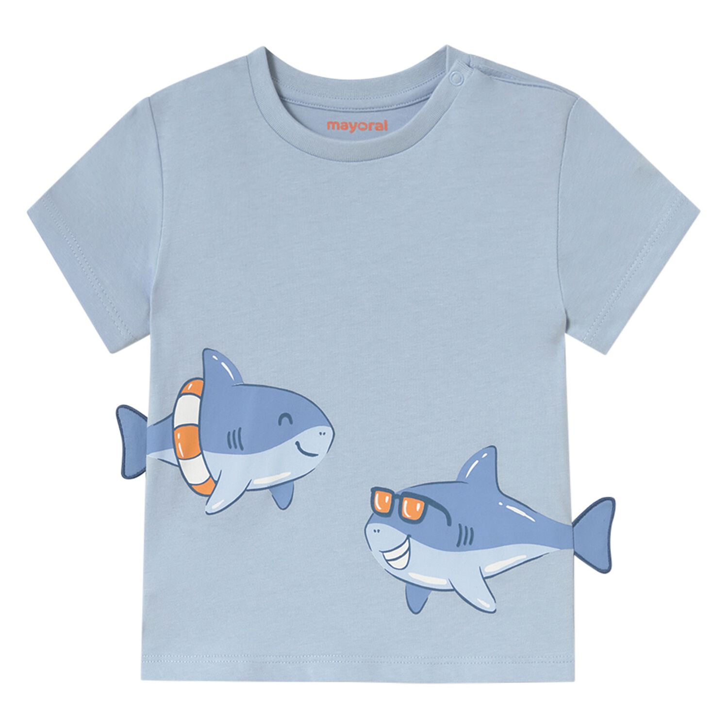 تيشيرت اولاد بطبعه القرش باللون الازرق, 1, hi-res