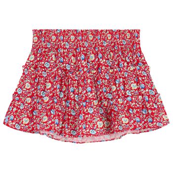 Girls Red Floral Tiered Skirt