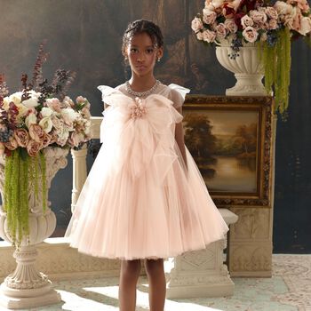 Girls Pink Tulle Diamante Tulle Dress