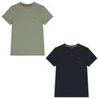 Boys Green & Navy Blue Cotton Logo T-Shirts ( 2-Pack ), 5, hi-res