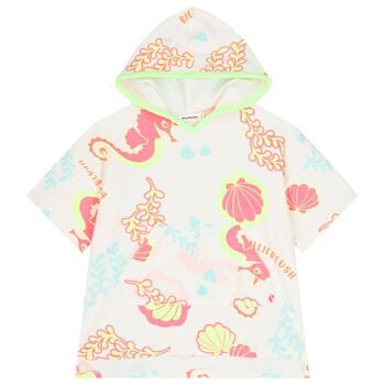 فستان شاطئ باللون الأبيض بغطاء رأس للبنات