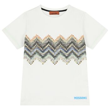 تشيرت بشعار متعرج باللون الابيض للاولاد