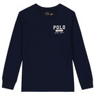 Boys Navy Logo Long Sleeve Top, 1, hi-res