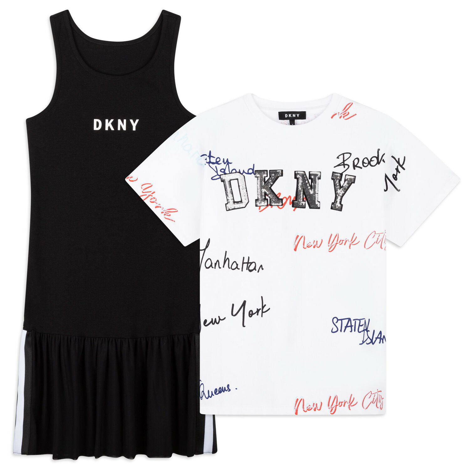 Girls Black & White Logo Dress Set, 1, hi-res