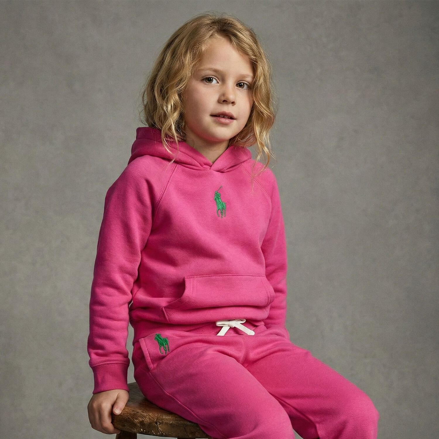 Girls Pink Logo Hooded Top, 1, hi-res