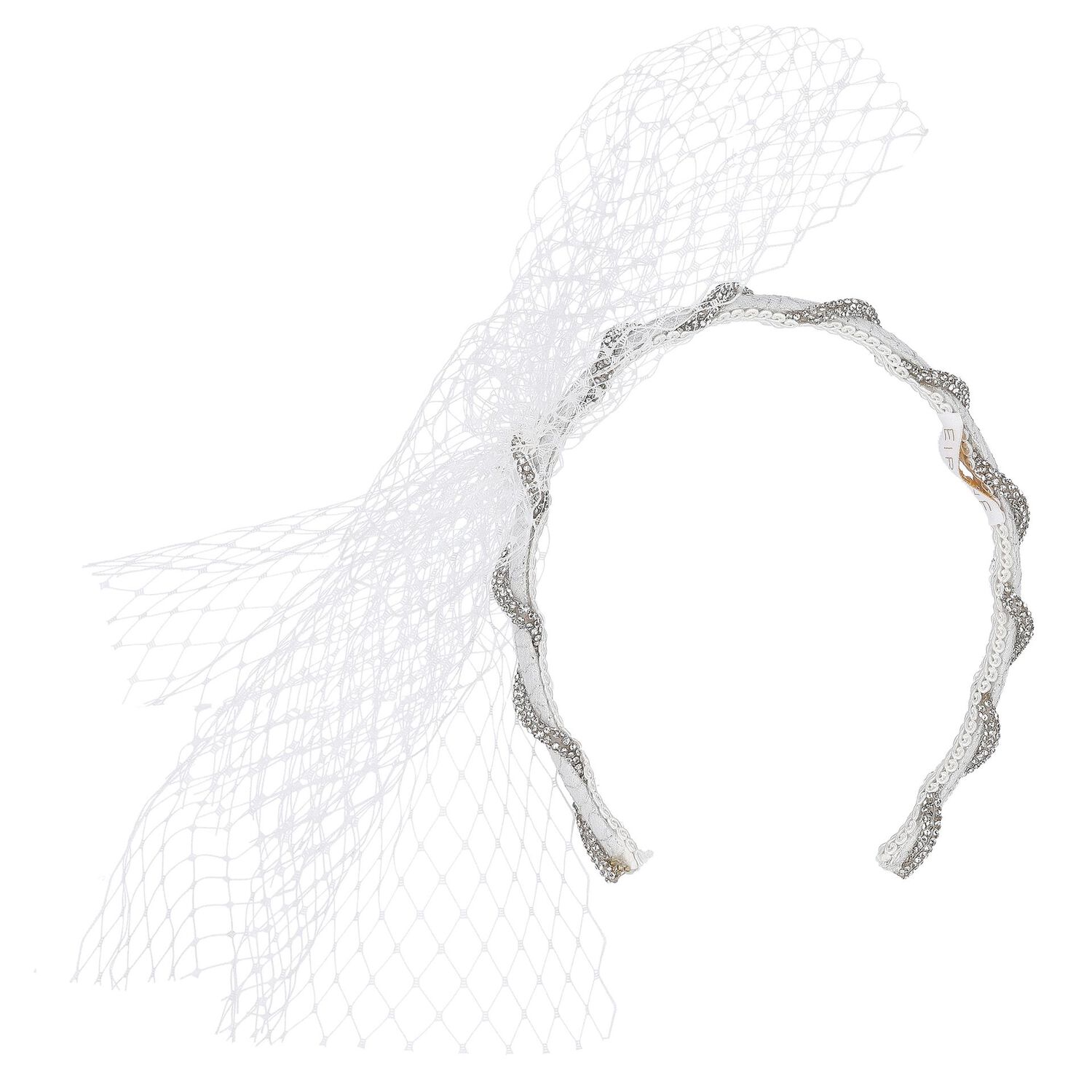 Girls White & Silver Diamante Headband, 1, hi-res
