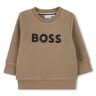 Younger Boys Beige Logo Sweatshirt, 1, hi-res