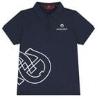 Boys Navy Blue Logo Polo Shirt , 2, hi-res