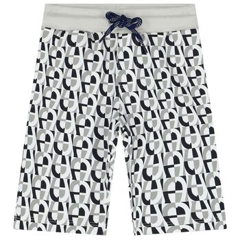 Younger Boys White & Grey Logo Bermuda Shorts