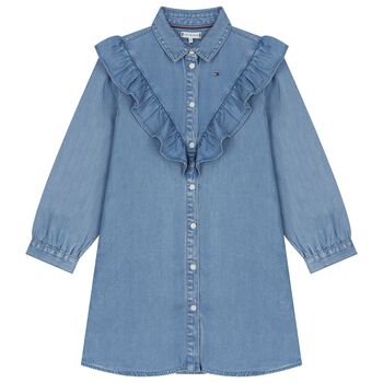 فستان بنات دنيم باللون الأزرق