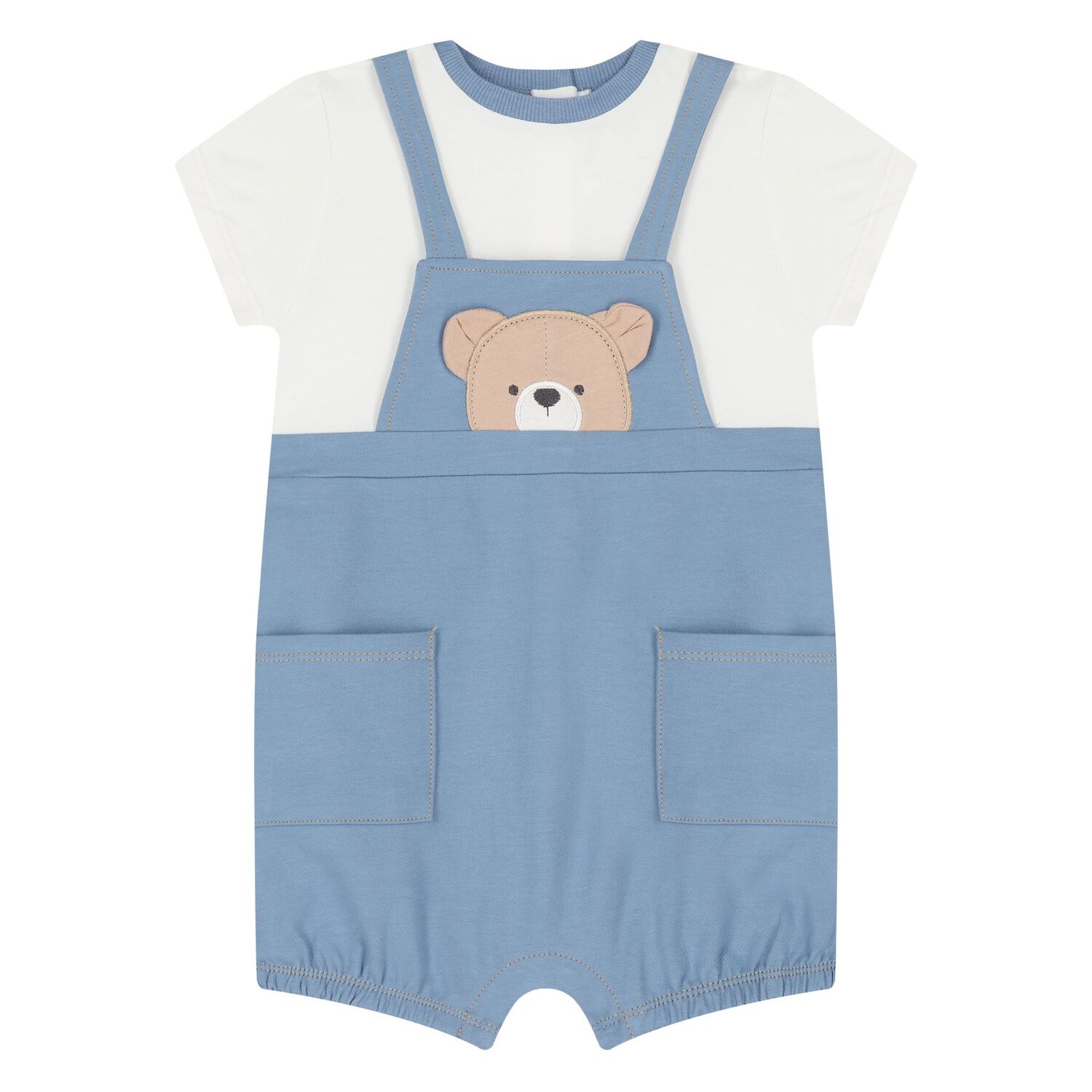 Baby Boys Blue & White Bear Romper & Hat Set, 1, hi-res image number null