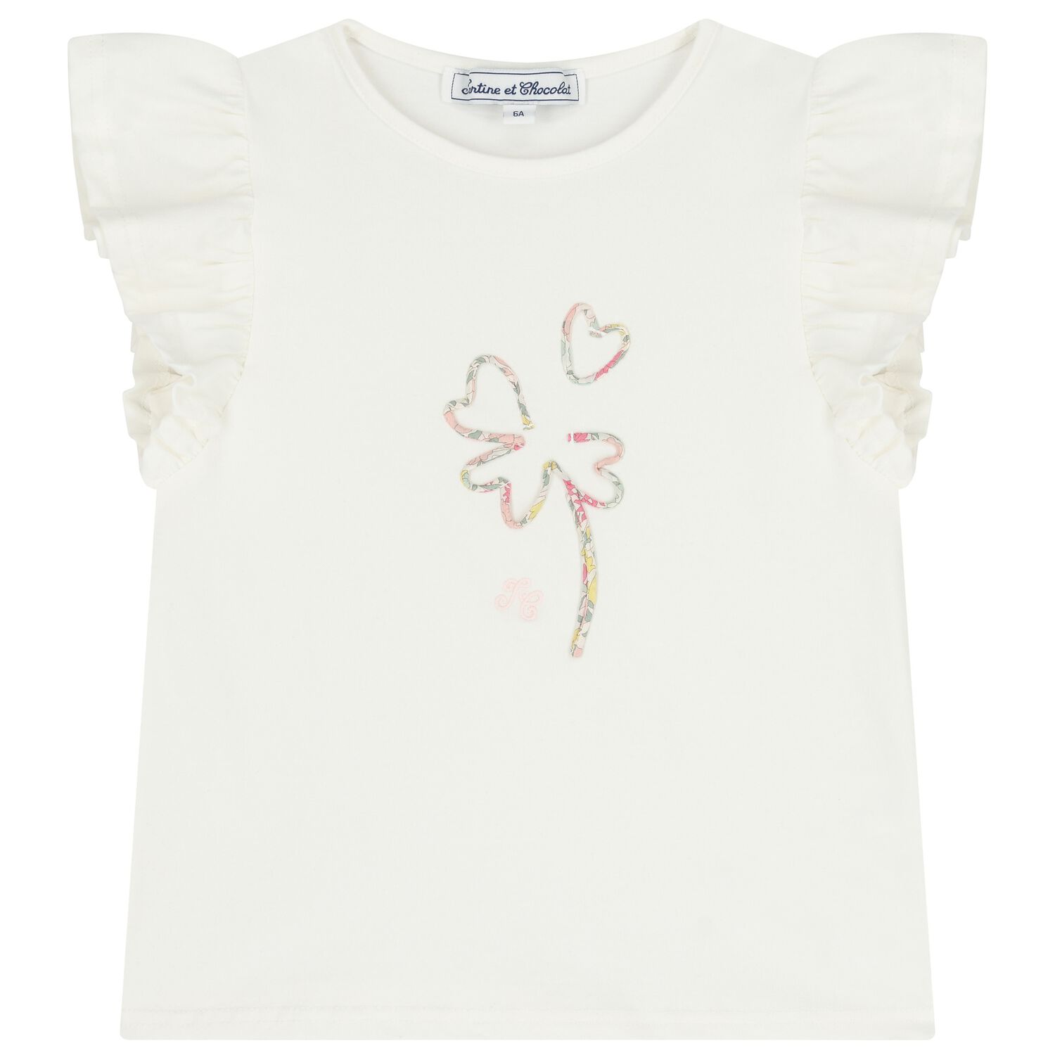 Girls Ivory Ruffled Flower Blouse, 1, hi-res