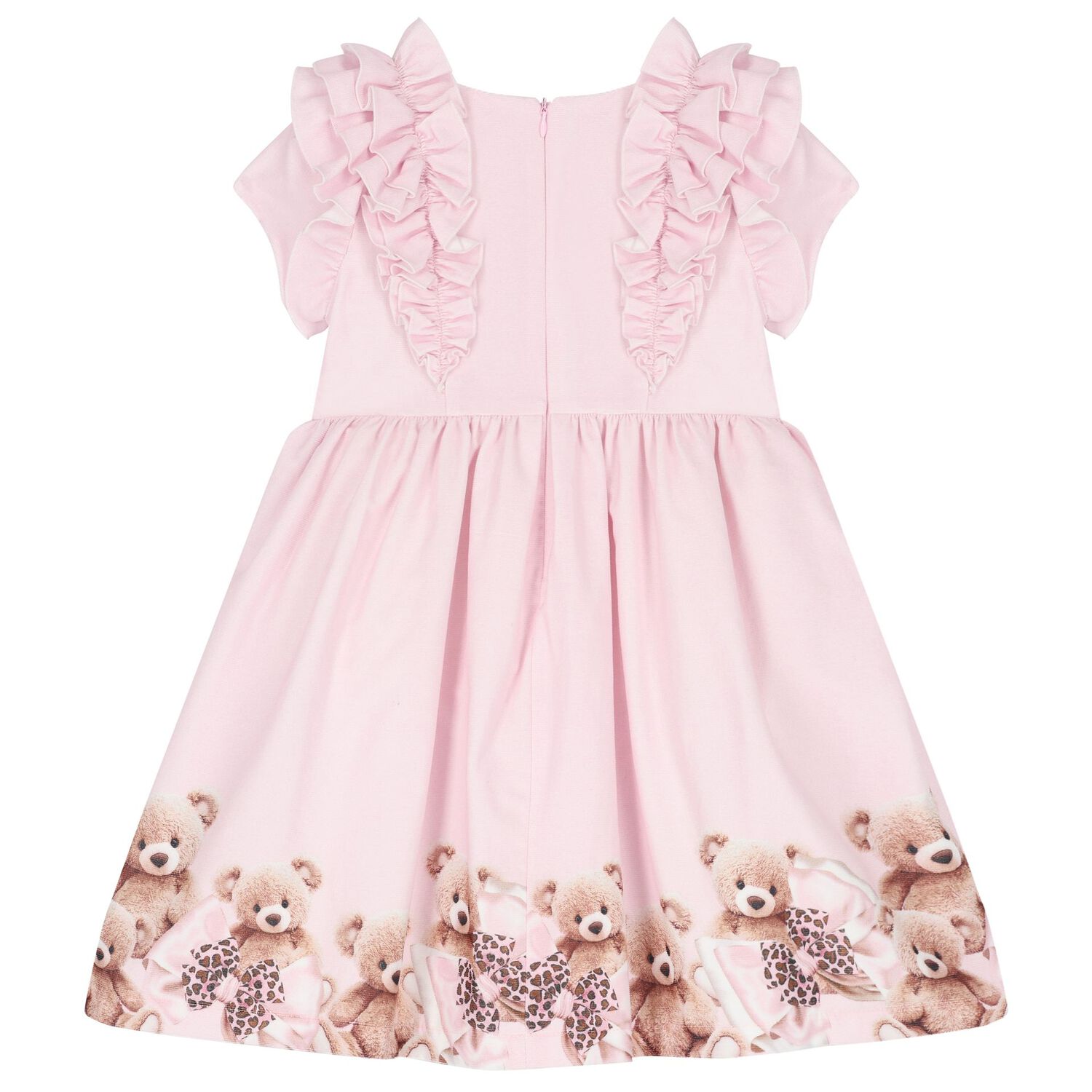 Girls Pink Teddy Bear Ruffled Dress, 1, hi-res image number null