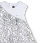 Girls White & Silver Logo Sequinned Organza Dress , 1, hi-res