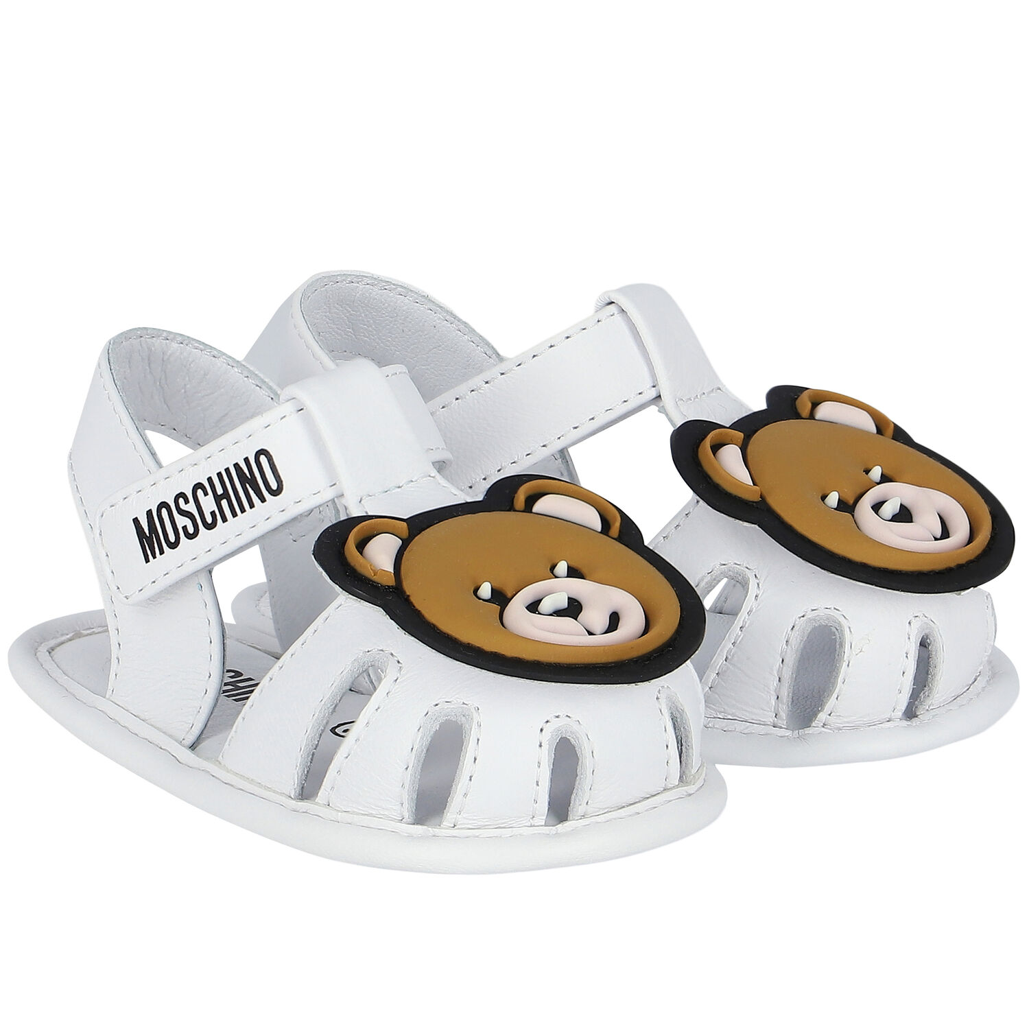 White Teddy Bear Logo Baby Sandals, 1, hi-res