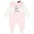 Baby Girls Ivory & Pink Teddy Bear Logo Babygrow, 3, hi-res