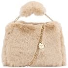Girls Beige Faux Fur Handbag, 2, hi-res