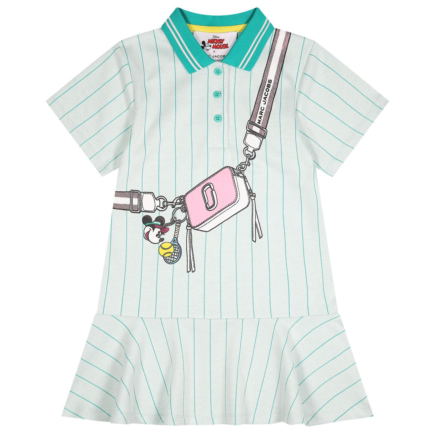 Girls Grey & Green Striped Disney Polo Dress, 1, hi-res