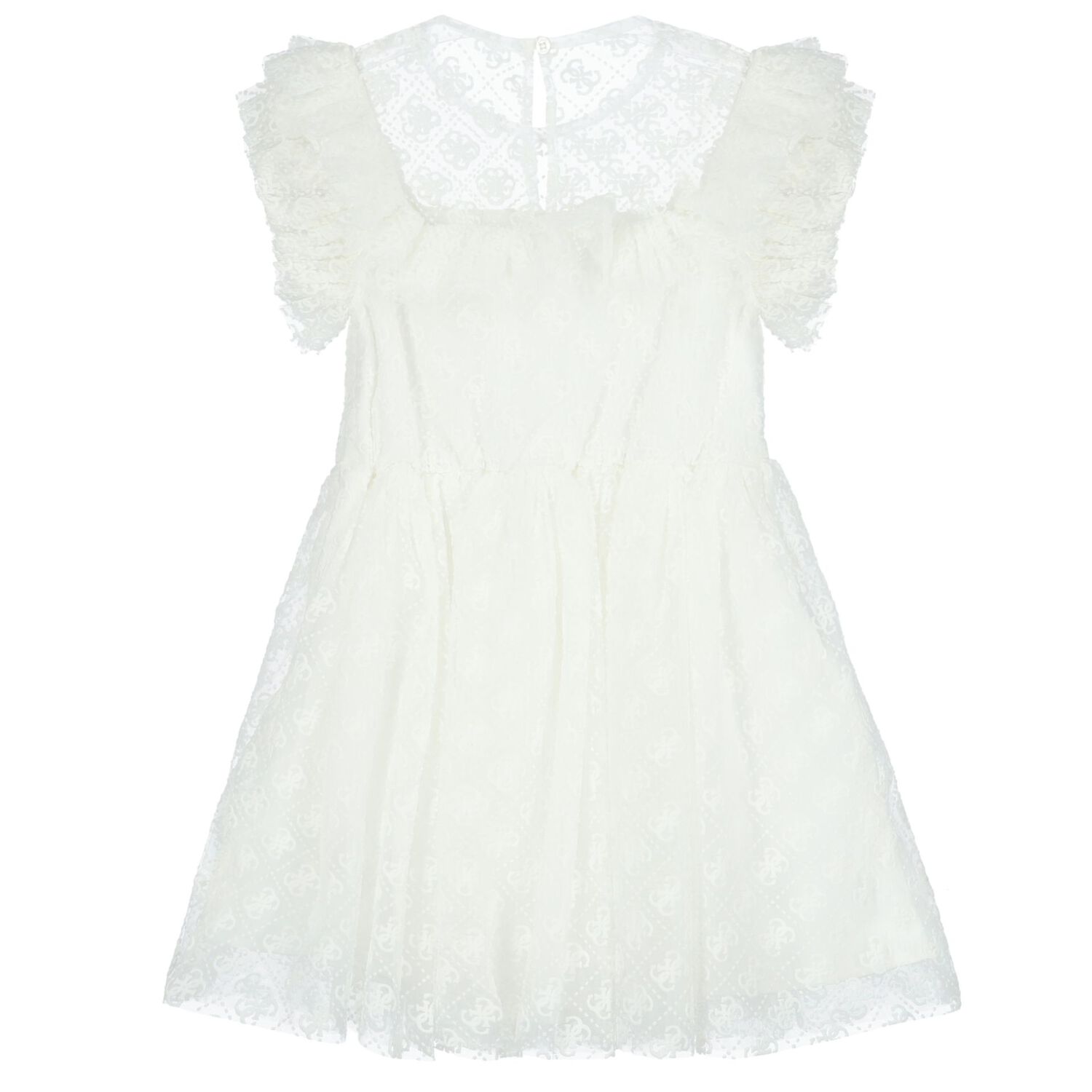 Girls Ivory Logo Ruffled Dress, 1, hi-res