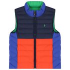 Boys Orange, Navy & Green Reversible Gilet, 1, hi-res