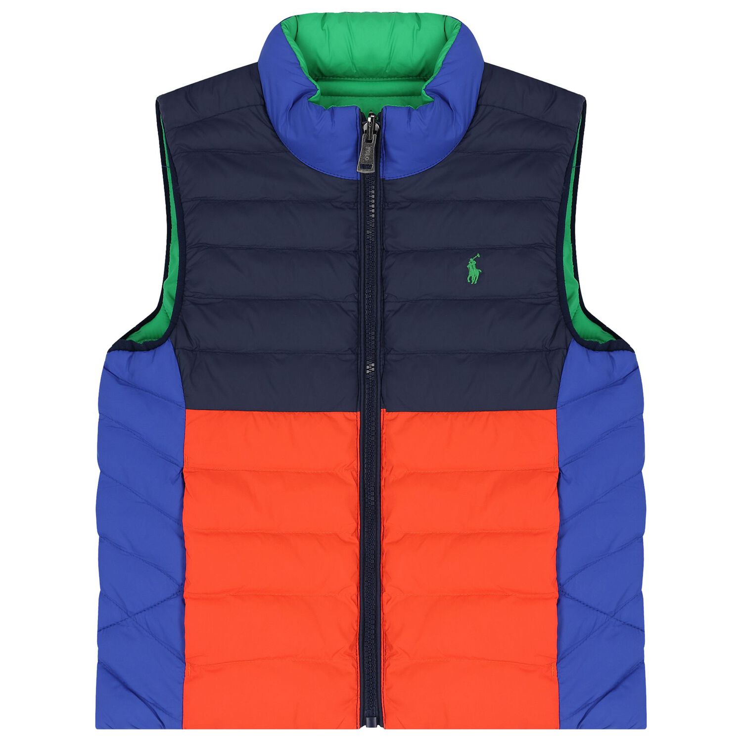Boys Orange, Navy & Green Reversible Gilet, 1, hi-res image number null