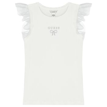 توب بنات بشعار مضلع باللون الأبيض