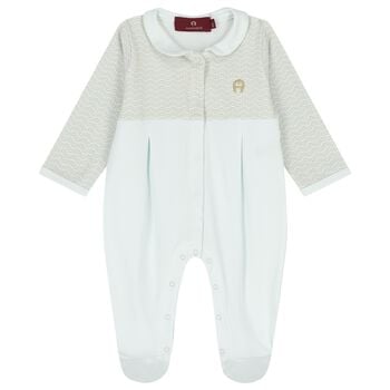 Baby Boys Blue & Gold Logo Babygrow