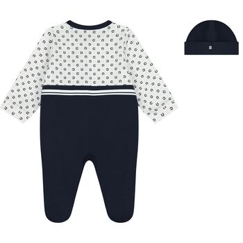Baby Boys White & Navy Blue Babygrow Set