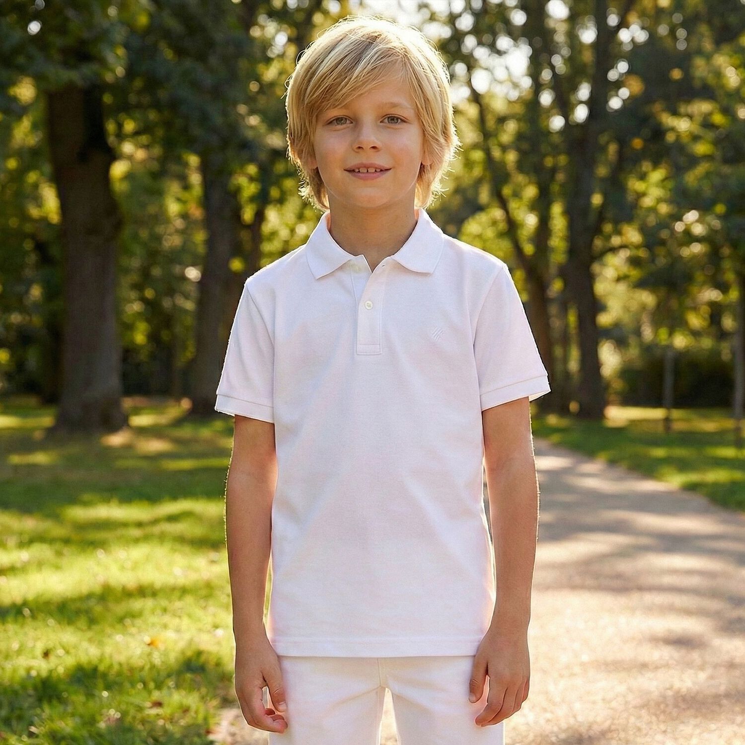 Boys White Logo Polo Shirt, 4, hi-res