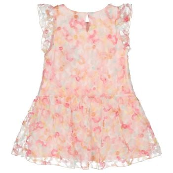 Girls Pink Logo Floral Tulle Dress
