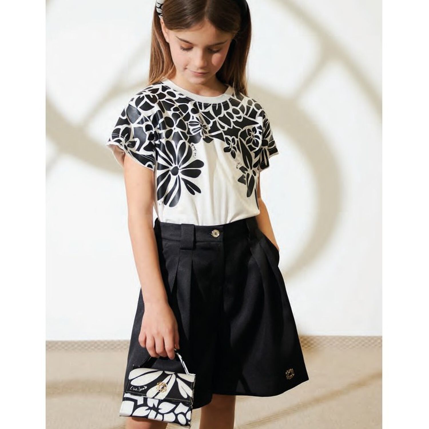 حقيبة يد زهرية للبنات باللونين الأبيض والأسود, 1, hi-res