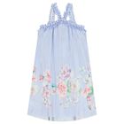 Girls Blue Floral Pleated Dress, 2, hi-res