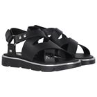 Girls Black Logo Sandals, 1, hi-res