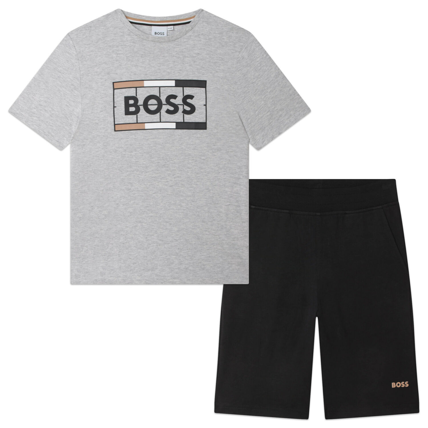 Boys Grey & Black Logo Shorts & T-Shirt Set, 1, hi-res