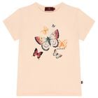 Girls Pink Butterflies Logo T-Shirt, 2, hi-res