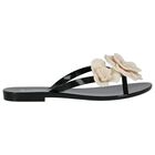 Girls Black & Beige Logo Flower Flip Flops, 2, hi-res