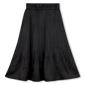 Girls Black Logo Pleated Skirt