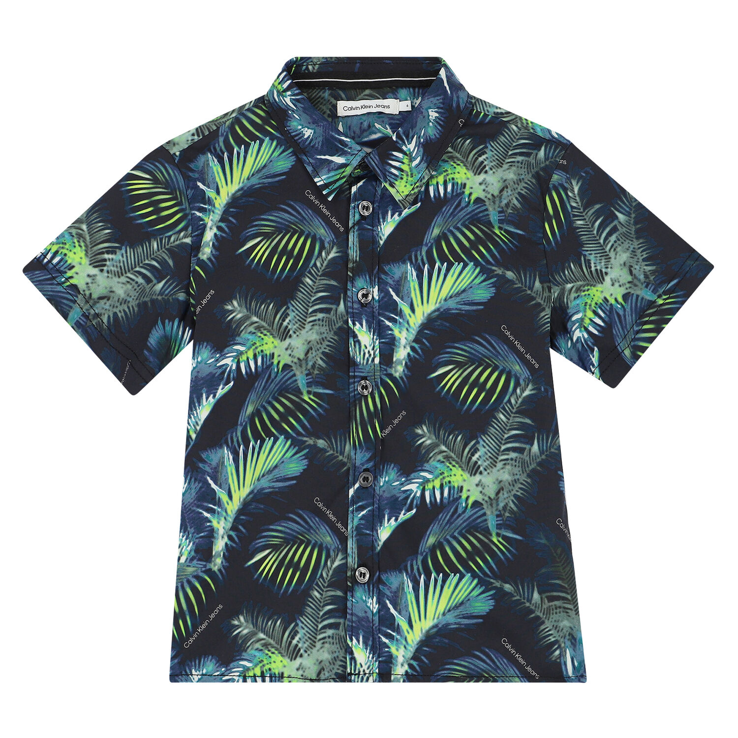 Boys Navy & Green Palm Shirt, 1, hi-res