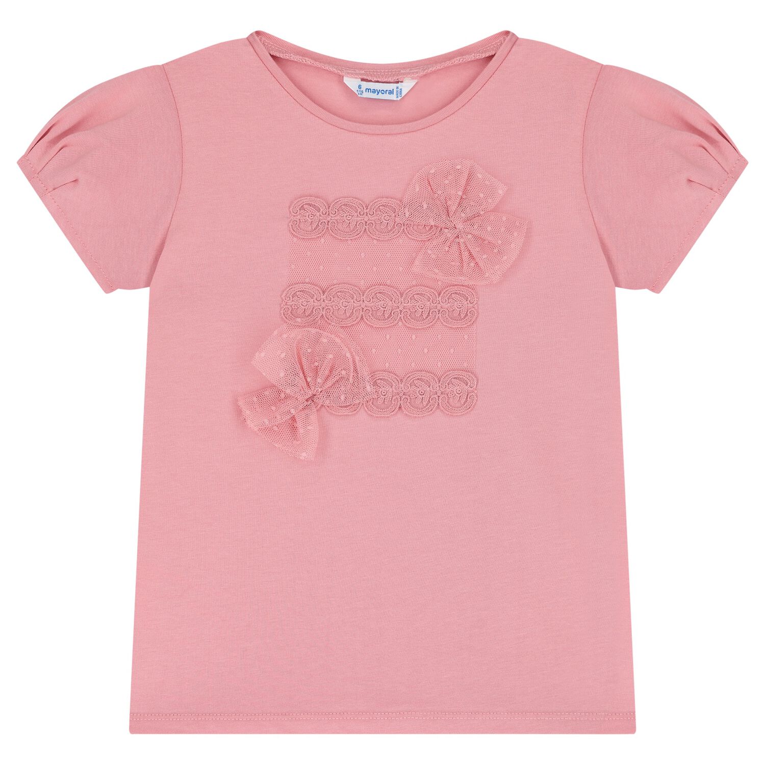تيشيرت  باللون الوردي بفيونكة للبنات, 2, hi-res