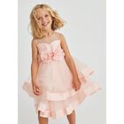 Girls Pink Floral Tulle Dress, 1, hi-res