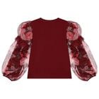 Girls Burgundy Floral Tulle Lila Long Sleeve Top, 1, hi-res