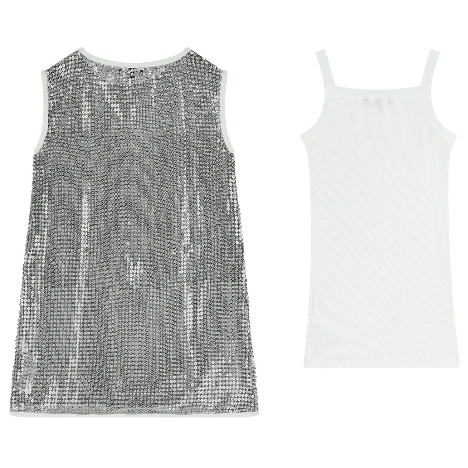 طقم فستان بنات باللون الذهبي والأبيض, 1, hi-res