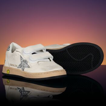 Girls Ivory & Silver Logo Trainers